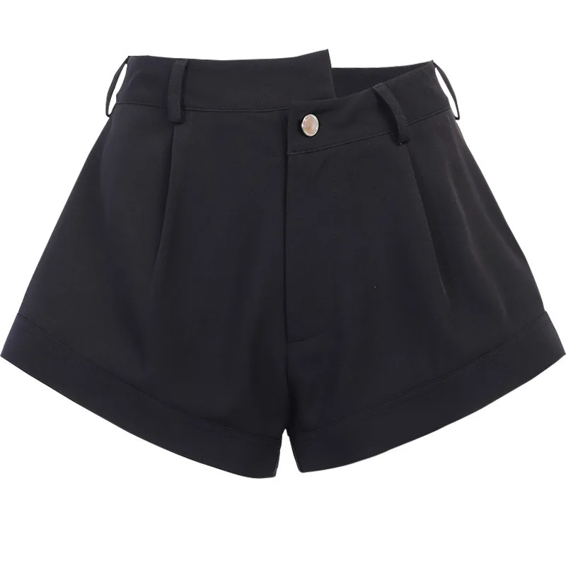

2021 solid color asymmetric waist shorts women European and American fashion casual wide-leg pants women