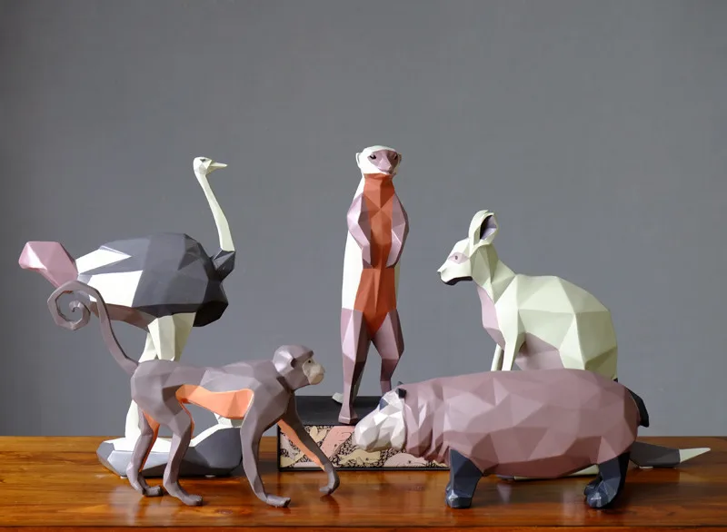 

[HHT] Nordic Modern Geometric Animal Ornaments Monkey Kangaroo Hippo Meerkat Ostrich Living Room Study Office Home Decor Crafts
