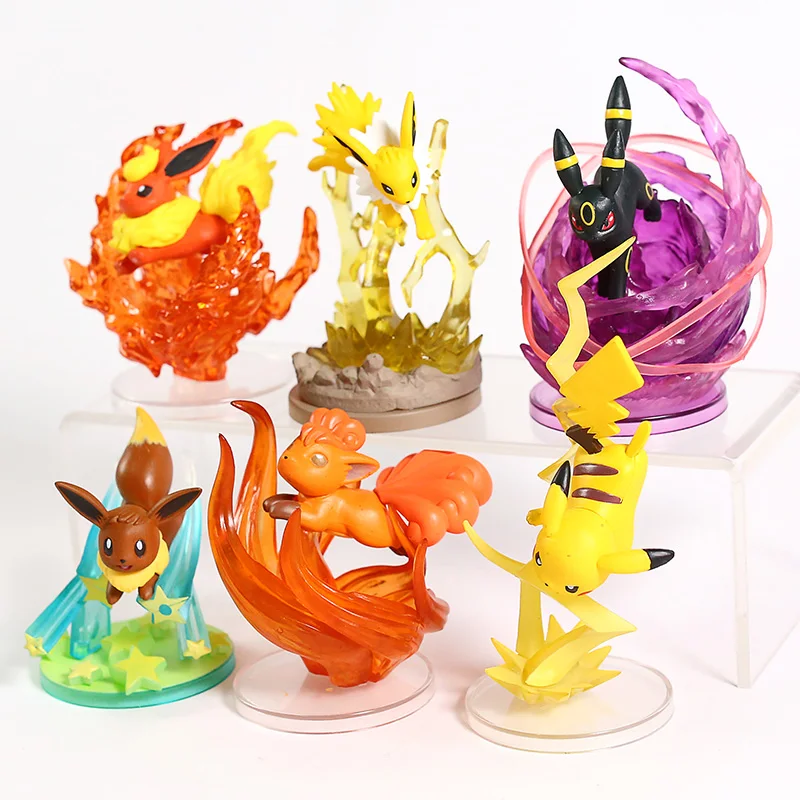 Анимированный Монстр Flareon Jolteon Umbreon Espeon Jigglypuff eeevee Vulpix Cubone Litten Absol Rowlet Фигурки игрушки 6 шт./компл