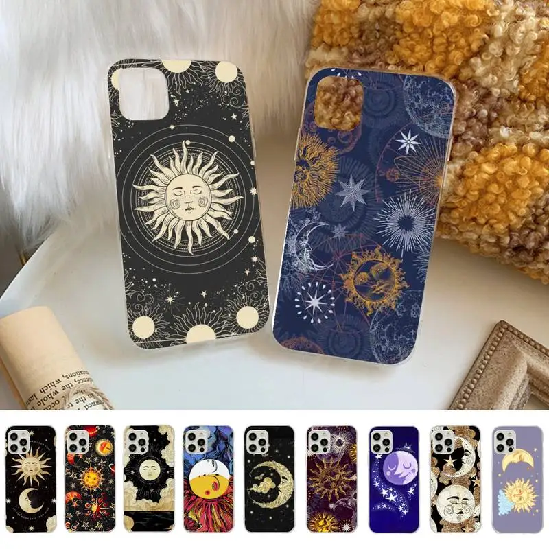 

Funny Sun Moon Face Phone Case for iphone 13 8 7 6 6S Plus X 5S SE 2020 XR 11 12 pro XS MAX