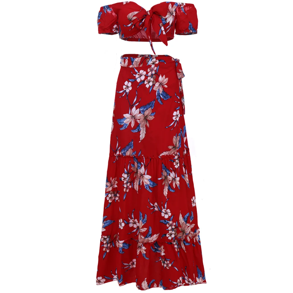 Летнее женское длинное платье топ с вырезом лодочкой + юбка комплекты из 2