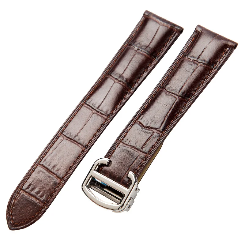 Натуральная кожа ремешок для часов 20/22/23/24/25 мм подходит для Cartier Tank Solo W6700255 ремешок для часов для Для мужчин/Для женщин - Цвет ремешка: brown with silver