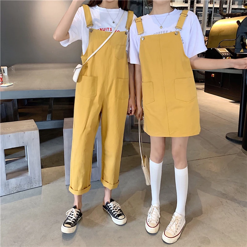 Woman's Denim Overalls Solid Color Black Korean Preppy Style Fashion Jumpsuits Denim Dress Strap Skirt Summer Women Overalls
