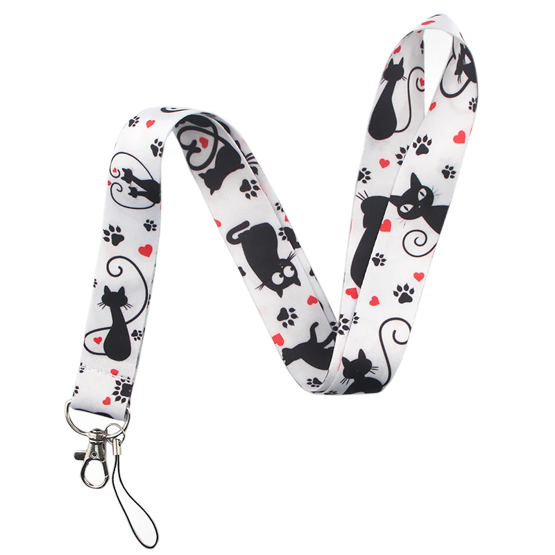 

YL450 Black Cat Necklace Neck Strap Lanyard for keys ID Card Keychain Phone Straps USB badge holder DIY Hang Rope Lariat Gifts