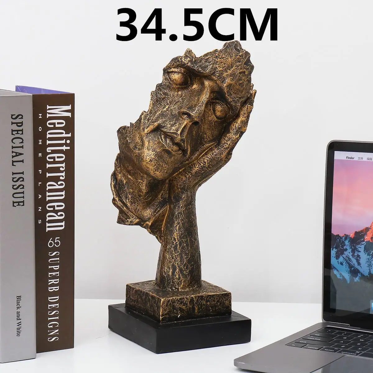 

34.5CM Resin Silence is Gold Statue Abstract Ornaments Statuettes Sculpture Craft for Office Vintage Home Decoration