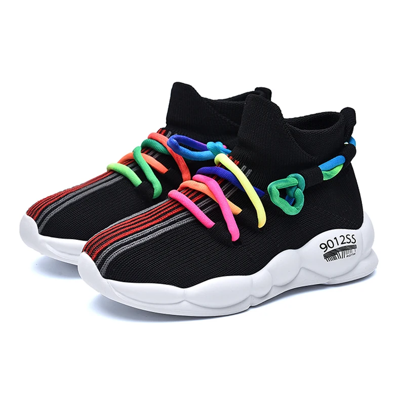

Fashion Children Casual Shoes Lightweight Kids Socks Sneakers Breathable Mesh Girls Boys Knitted Sports Running Footwear Black