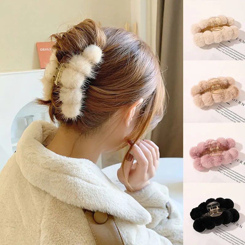 

Plush Hair Clips Temperamental Hairball Shark Clips Grab Clips Hair Accessories Gentle Simplicity Solid Color Grab Clips