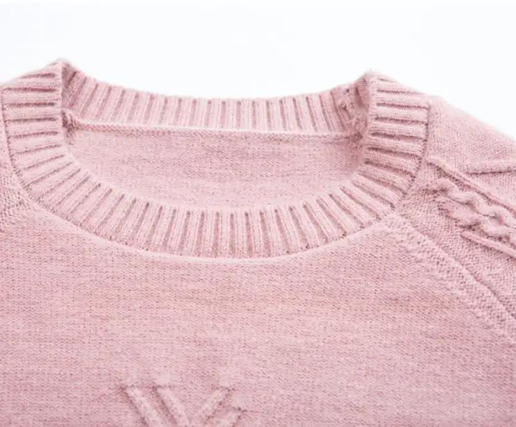Soft Cozy Cashmere Cotton Blend Embossing Pullover Sweater Autumn Winter Women Clothes Basic Jumper Pull Femme Pink Sweater