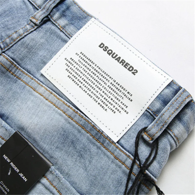 

NEW European Italy dsq brand D2 Men slim pants mens denim trousers zipper blue hole Pencil Pants jeans for men