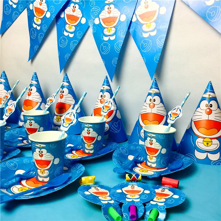 

Party Supplies 50pcs For 6 kids Doraemon Theme Birthday Party Decoration Tableware Set Plate+Cup+Straw+Banner+Topper