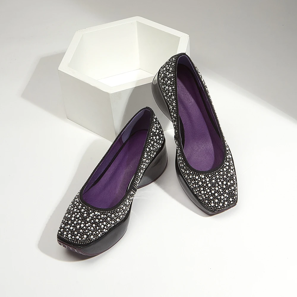 Fashion Spring Summer Women Platform Shoes High Heels Ladies Square Toes Pumps Wedges Rhinestone Girl Footwear Black White | Обувь