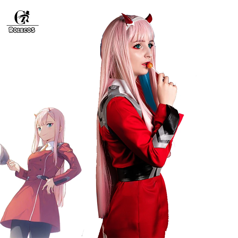

ROLECOS Anime DARLING In The FRANXX Cosplay Costumes Zero Two Costume School Uniform Red Cosplay Costumes(Dress and Headwear)