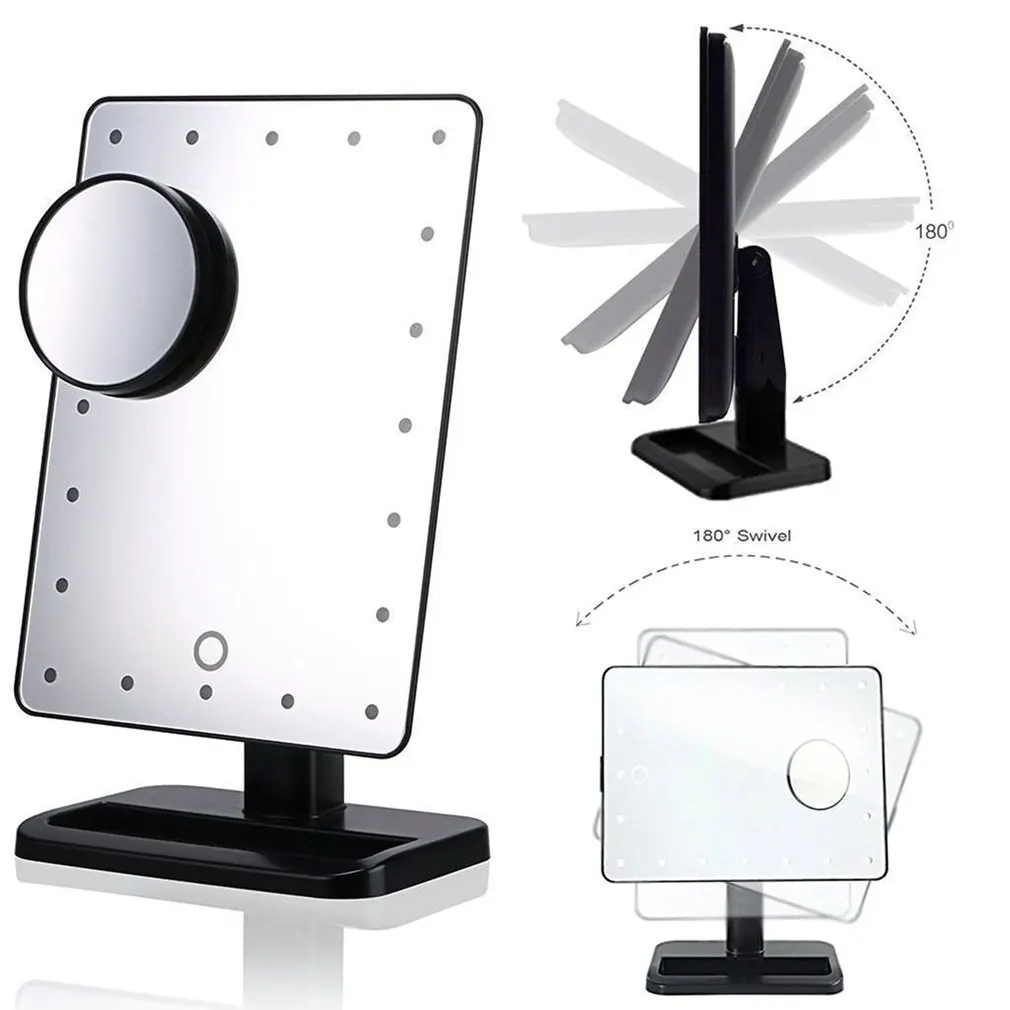

Smart Fill Light Mirror Rotatable Touch Screen Dimming 20led Wireless Makeup Mirror With 10 Times Mirror