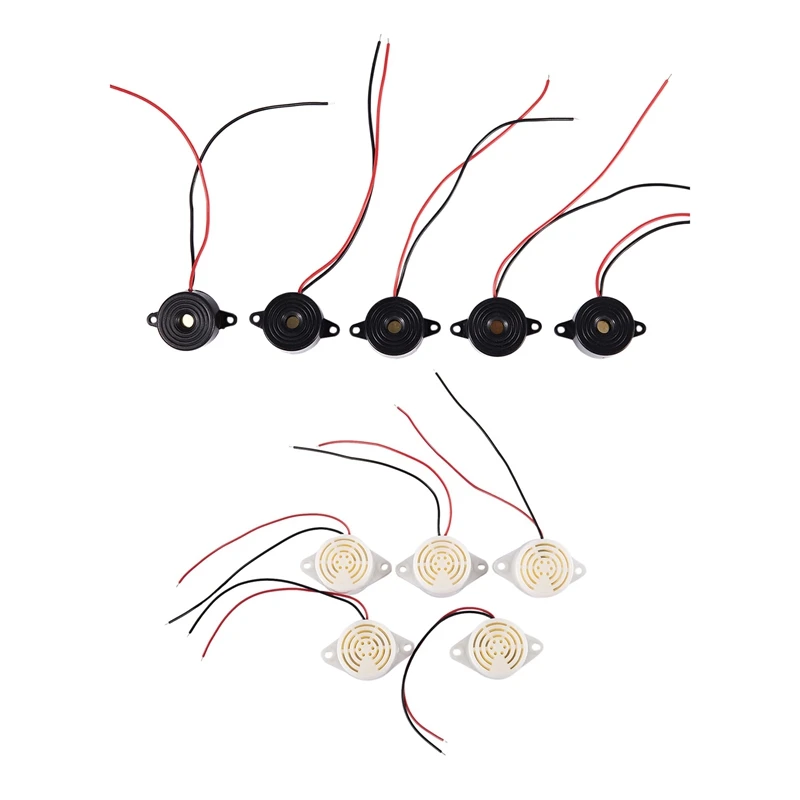 10 Pcs DC 3-24V Plastic Shell Continuous Sound Electronic Buzzer Alarm 5 Black & White | Безопасность и защита