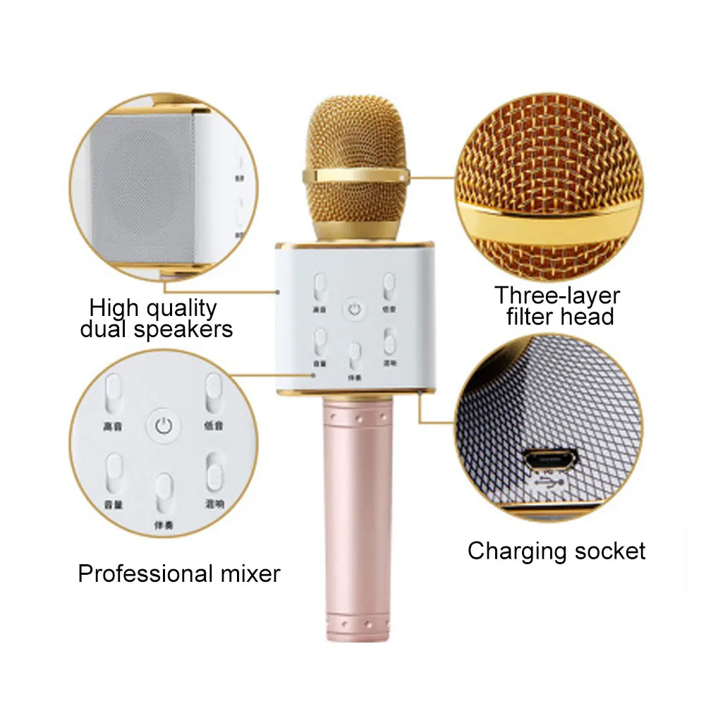 Travor Новый караоке Q7 беспроводной Bluetooth динамик с микрофоном ручной микрофон USB