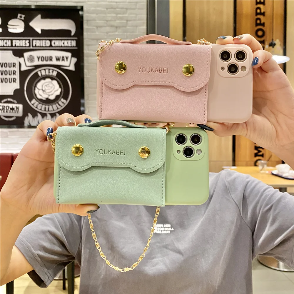 Роскошный кожаный флип кошелек с браслетом и цепочкой чехол для телефона iPhone 12 11