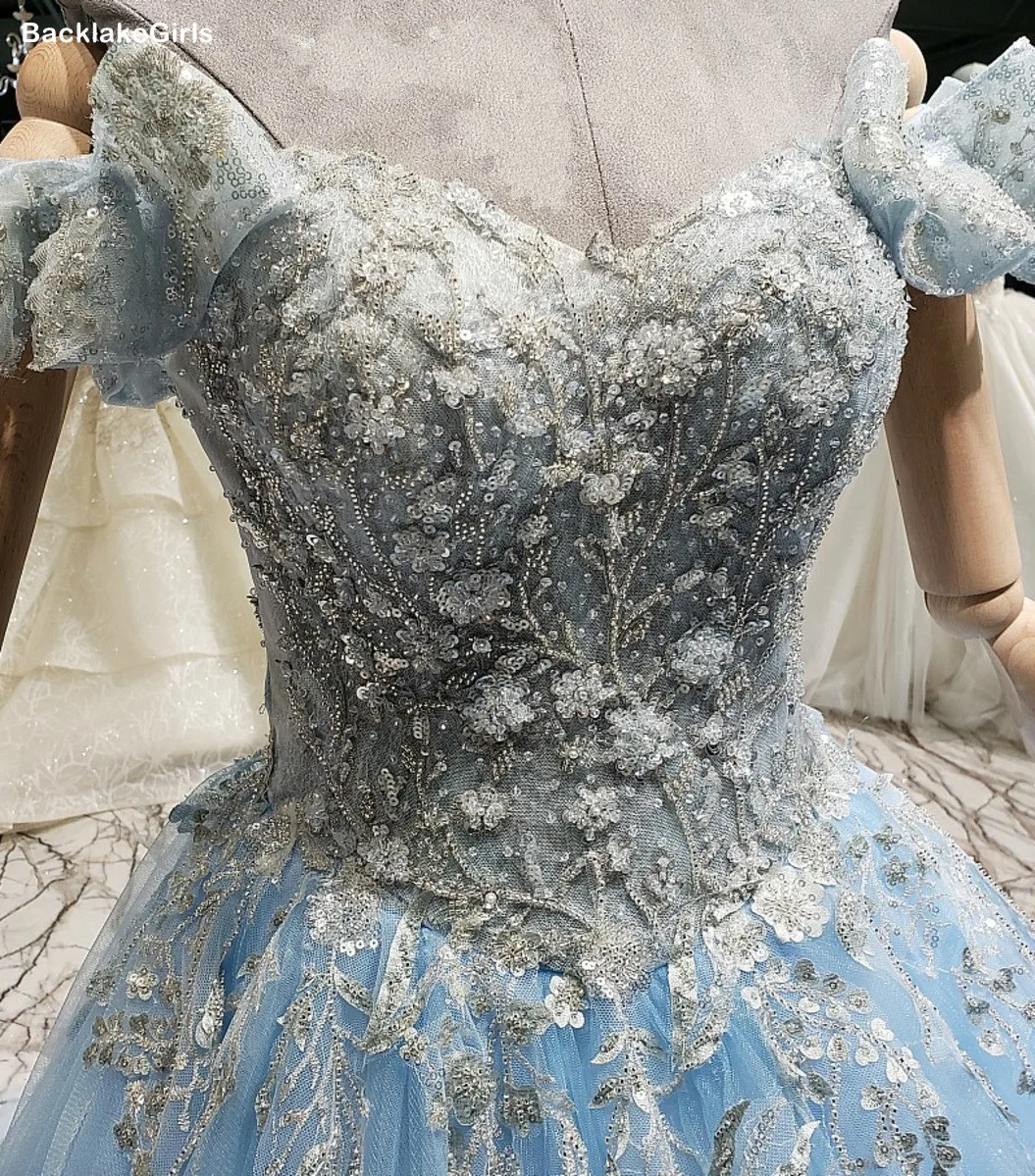 3d Beade цветочное синее Африканское вечернее платье с длинным рукавом