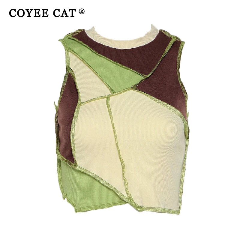 

Coyee Cat Stitch Sexy Crop Vest Top Women Clothing Y2k Colorblock Tie Dye Ribbed Patchwork Mesh Tank Tops 2022 Summer Camisole