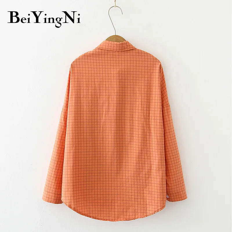 

Beiyingni New Fashion Shirts Female Plaid Long Sleeve Oversized Casual Slim Vintage Blouses Blusas Womens Preppy White Top Mujer