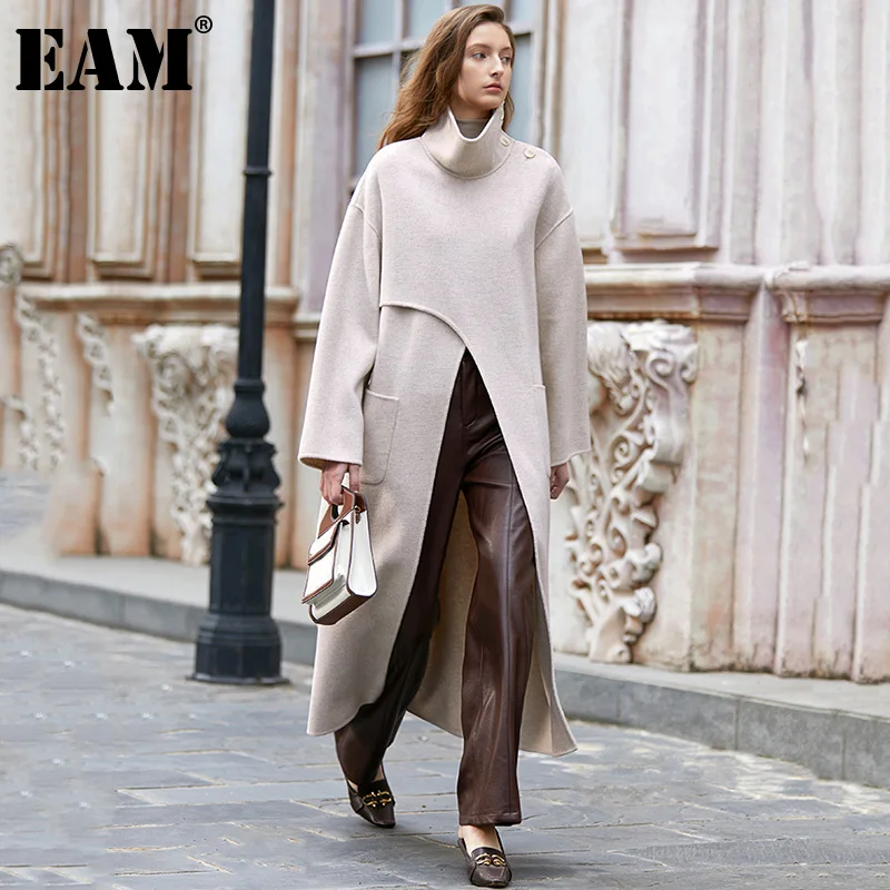 

[EAM] Loose Fit Irregular Big Size Cloak Woolen Coat Parkas New Long Sleeve Women Fashion Tide Autumn Winter 2022 1DE4835