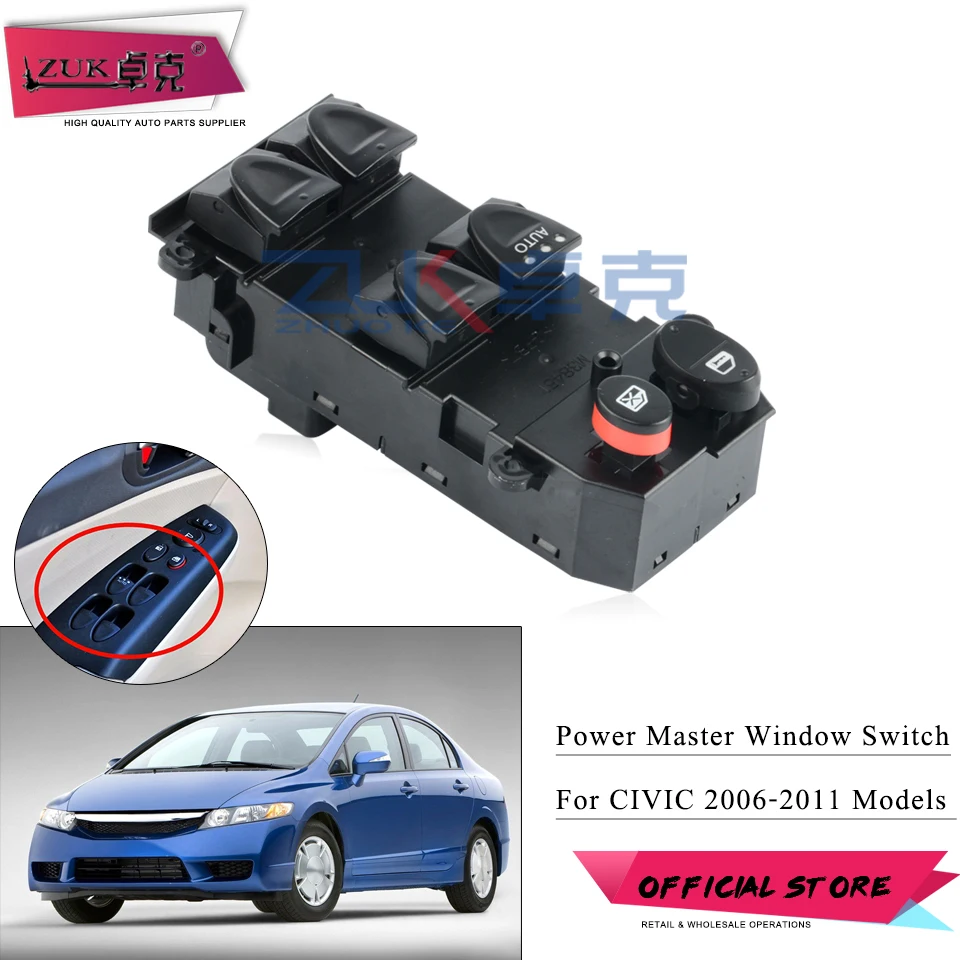 

ZUK High Quality Power Window Master Switch Assy For HONDA CIVIC FA1 FD1 FD2 2006 2007 2008 2009 2010 2011 Left hand Drive only