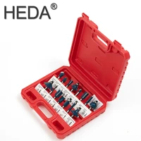 heda 15pcs woodworking tools set wood milling cutter router bit round shank different angle for shape engraving