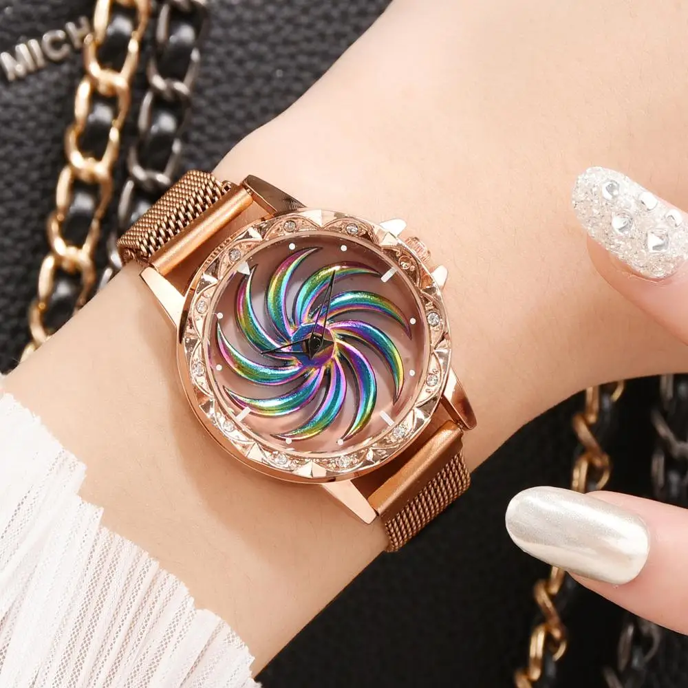 Часы наручные женские с магнитным браслетом роскошные креативные золотистые