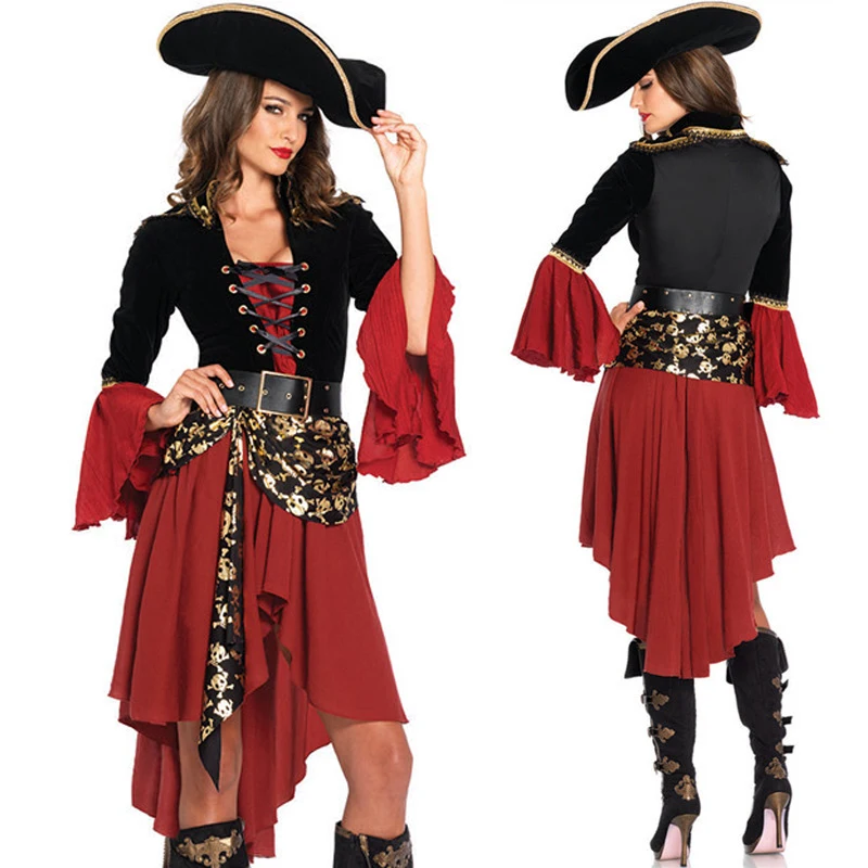 Пиратские костюмы для женщин, сексуальный женский костюм на Хэллоуин для взрослых, необычное карнавальвечерние платье, костюм капитана кор...