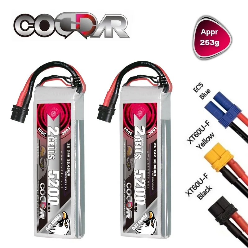 

Аккумулятор для гоночного автомобиля на радиоуправлении CODDAR 7,4 В 5200 мАч 2s 100C LiPo аккумулятор для радиоуправляемого квадрокоптера вертолета ...