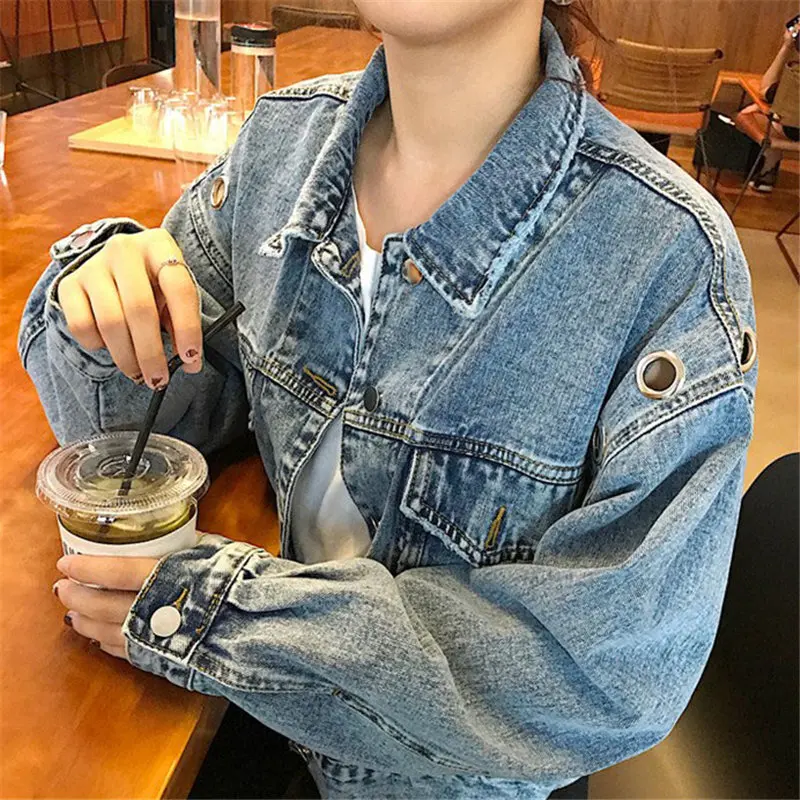

Fashion Female 2021 New Autumn Loose Casual Batwing Sleeves Vintage Jeans Jackets Denim Jacket Outerwear All Match Coat