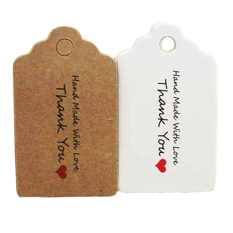 

100pcs Multi-style 5x3cm Kraft Paper Labels DIY Handmade Small Tag Thank You Love Heart Retro Gift Clothing Jewelry Label Cards