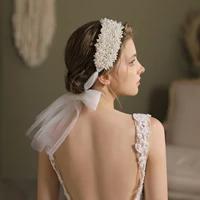 vintage pearls bridal headpiece wedding accessories with tulle elegant