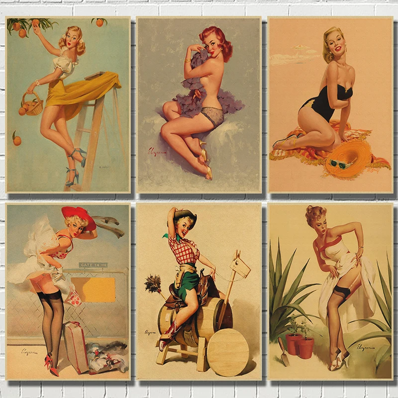 PINUP GIRLS NO.1 Вторая мировая война винтажная крафт бумага Классический плакат бар