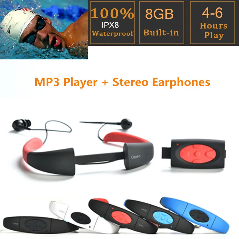 IPX8 водонепроницаемый 8 Гб подводный Спортивный MP3 музыкальный плеер с шейным