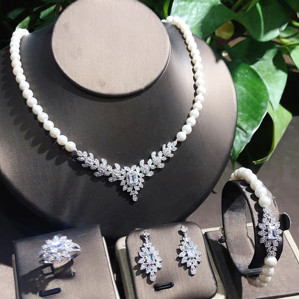 

TIRIM Pearl Necklace Jewelry Sets for Women Cubic Zirconia Necklace Set Party Engagement Jewelry Dubai Fashion Charms Pendant