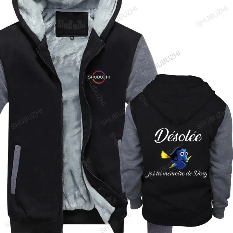 

Men winter hoodie warm coat streetwear hooded zipper Desolee Jai La Memoire De Dory homme oversized thick hoody sweatshirt
