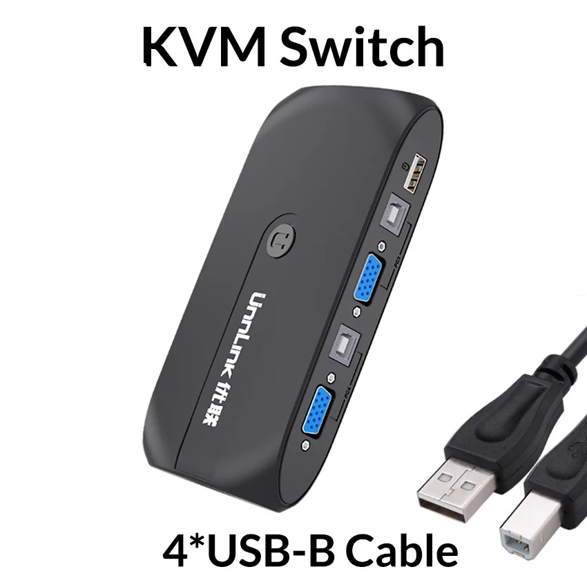 Unnlink 4X1 VGA KVM переключатель коробка Селектор с расширителем 4 порта USB 2,0 общий монитор мышь Клавиатура для 4 компьютера Ноутбуки ПК - Цвет: with 4 USB-B Cable