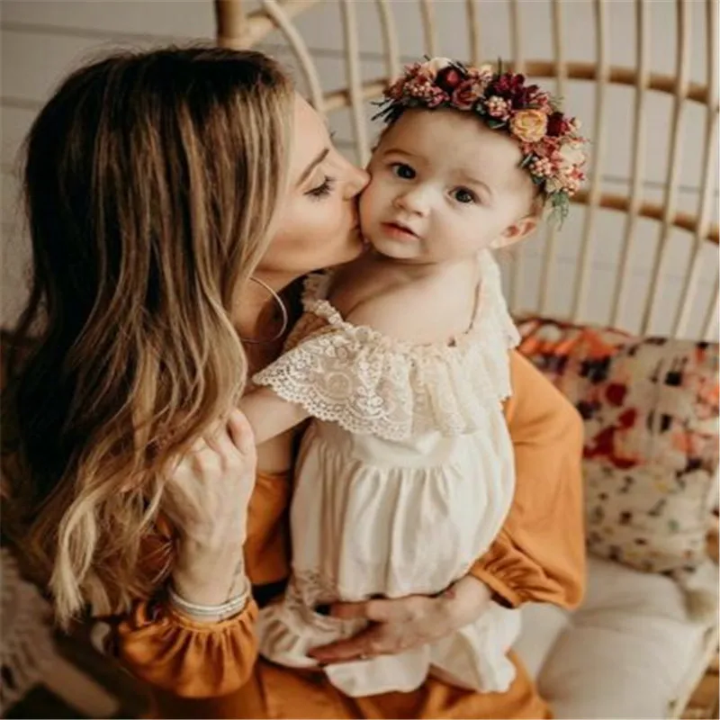 Летнее Детское кружевное длинное платье с открытыми плечами для маленьких