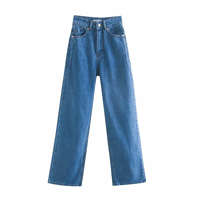 

Women Denim Pants Casual Bottoms Cotton Wide-leg Jeans Trousers Autumn Spring High Waist Long Pants