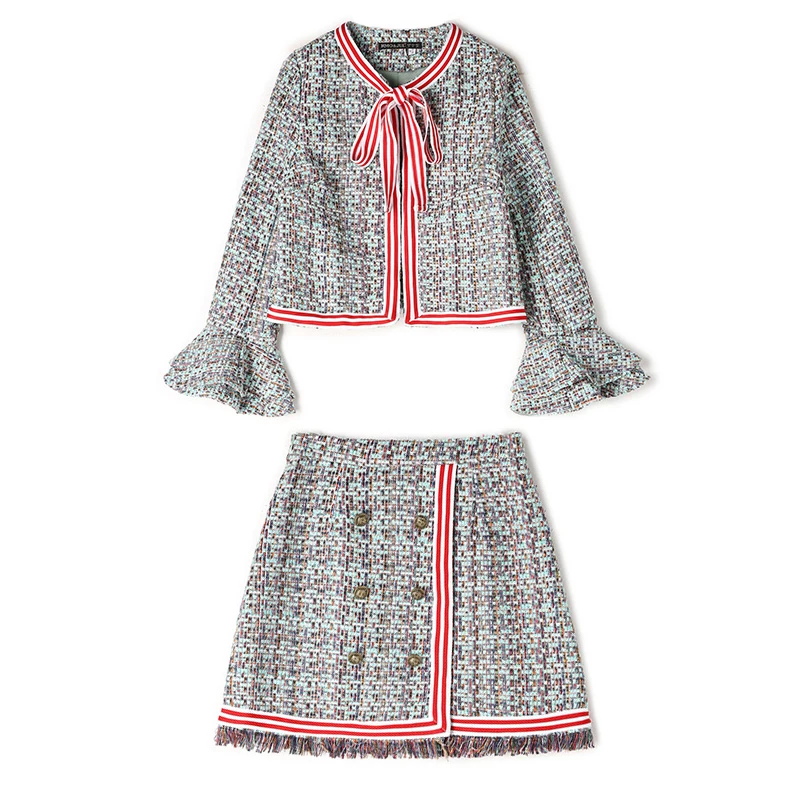 Возможно U женский светло зеленый клетчатый твидовый воротник с бантом