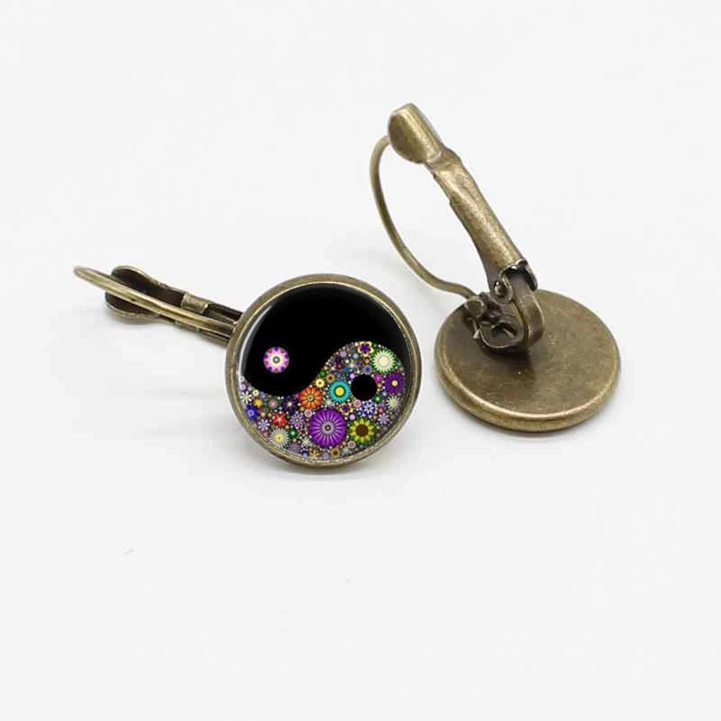 Новинка Ретро Инь и Ян тайцзи Мандала Подвеска из хрустального стекла ушные
