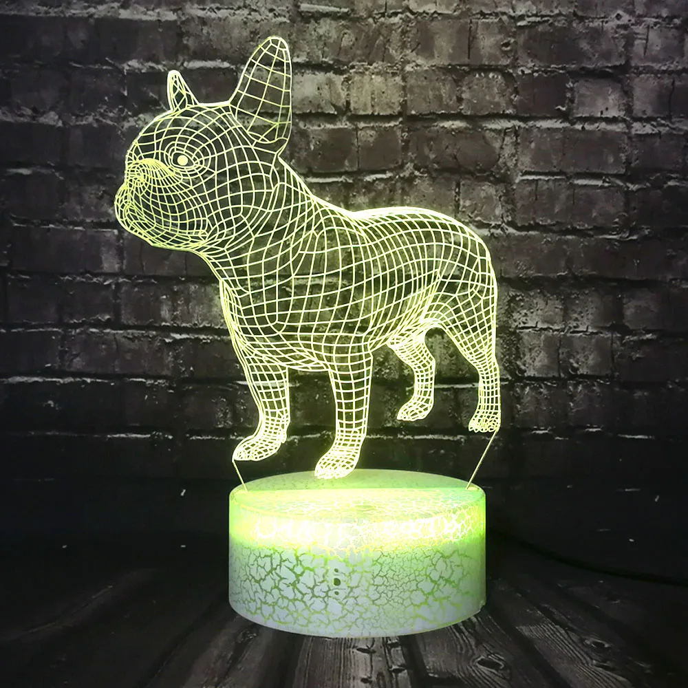 Французский бульдог животное собака 7 цветов Декор мультфильм светодиодный для