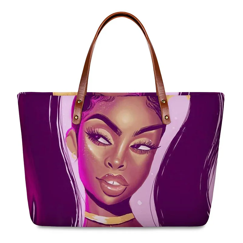 

HYCOOL Shoulder Bag for Women Stylish Art African Black Girl Smile Pattern Travel Zipper Tote Hand Bags Girls Convenient Handbag