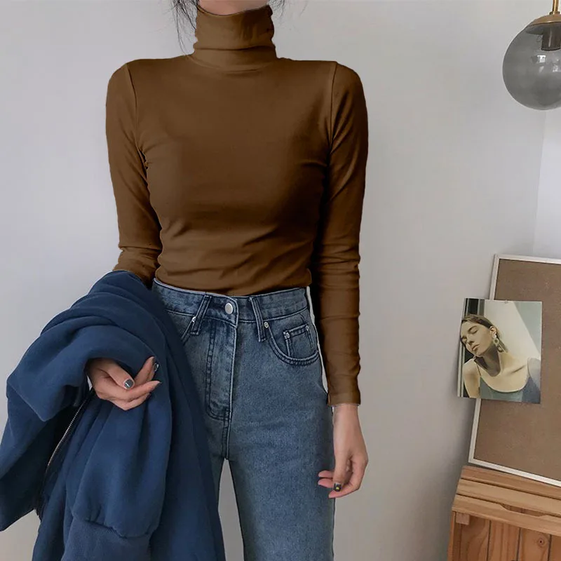 

Autumn Winter sweater women Turtleneck bottoming shirt Korean Elasticity knitting tops Casual PulloverS Fashion Ladies 2021
