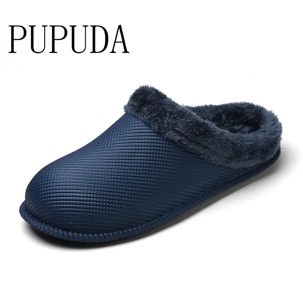 Тапочки PUPUDA мужские/женские с мехом легкие шлепанцы для дома водонепроницаемые
