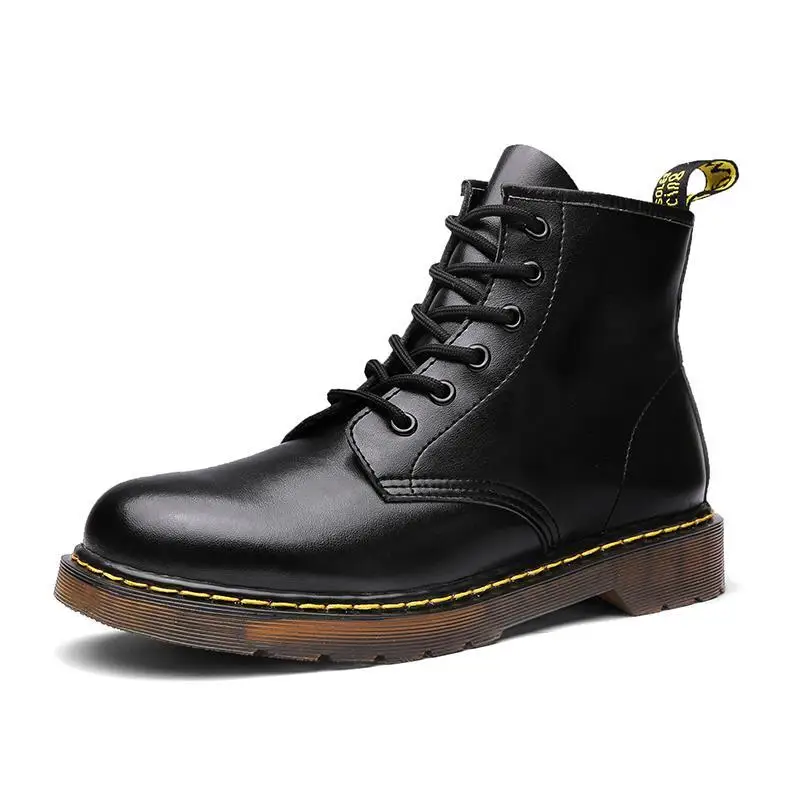 Мужские осенние ботинки Martens модные рабочие черные кожаные с высоким берцем для