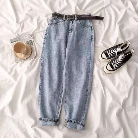 Fashion Blue Black Women's Jeans Trousers Vintage Korean Streetwear High Waist Denim Pants Baggy Mom Jeans Capri  N0072