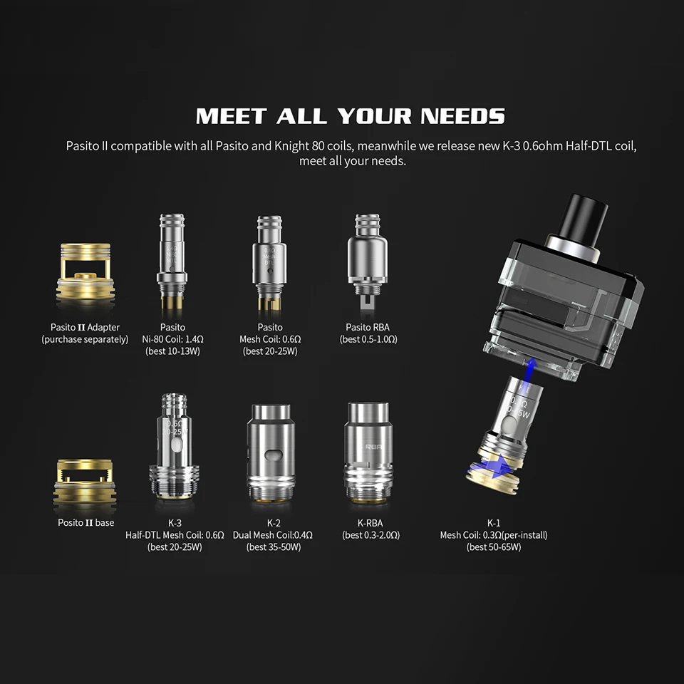 Набор для вейпа Smoant Pasito II батарея 2500 мАч с картриджем 6 мл разъем 510 3 5-дюймовый