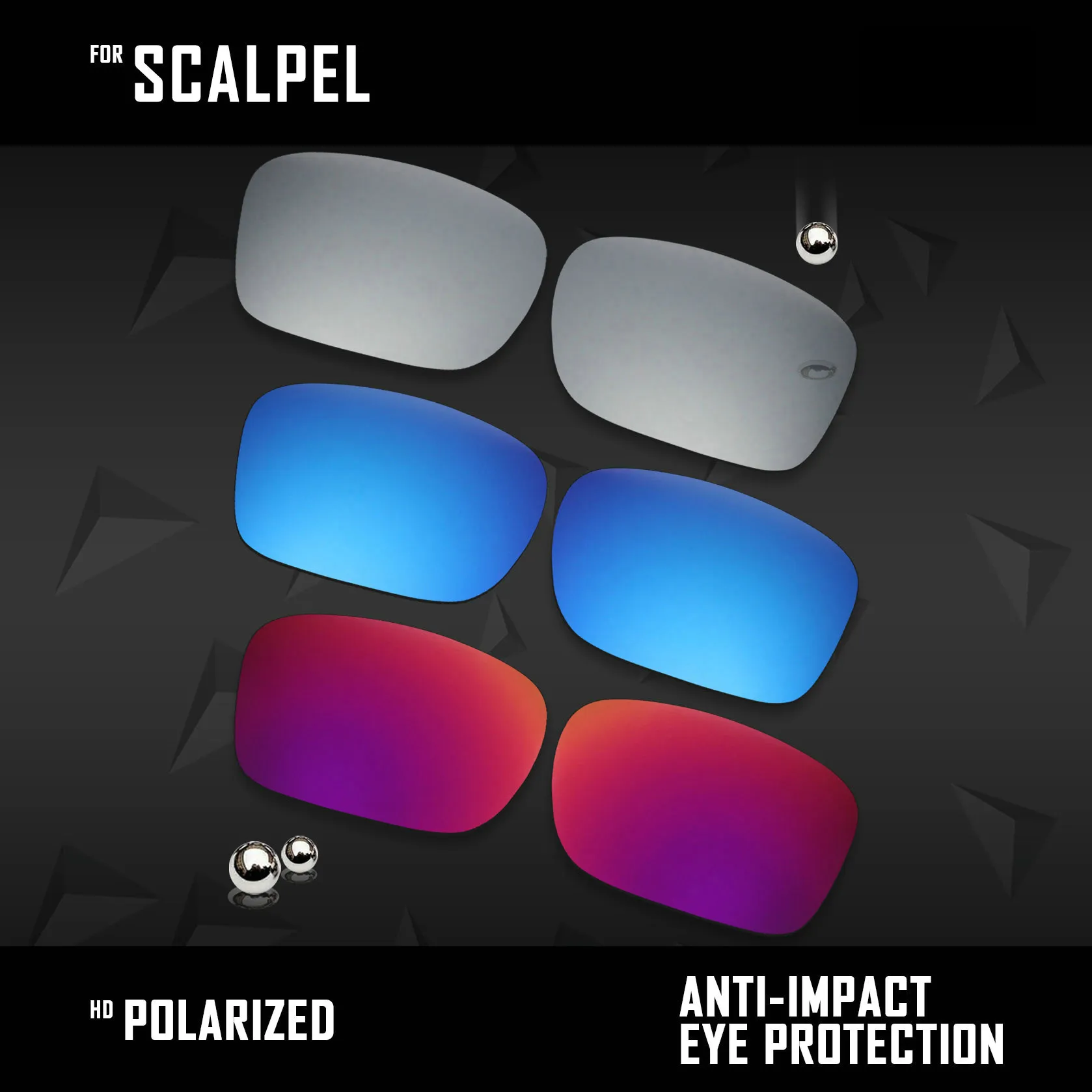 OOWLIT 3 Pairs Polarized Sunglasses Replacement Lenses for Oakley Scalpel OO9095-Silver& Midnight Sun & Ice Blue