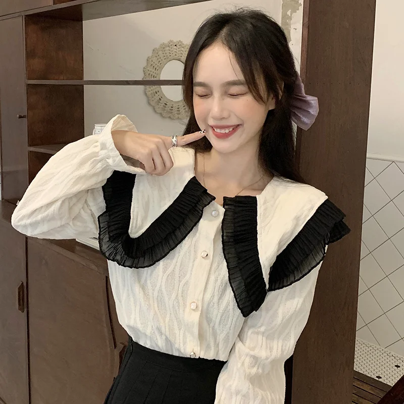 

Real Shot Autumn Sweet Chic Top Western Style